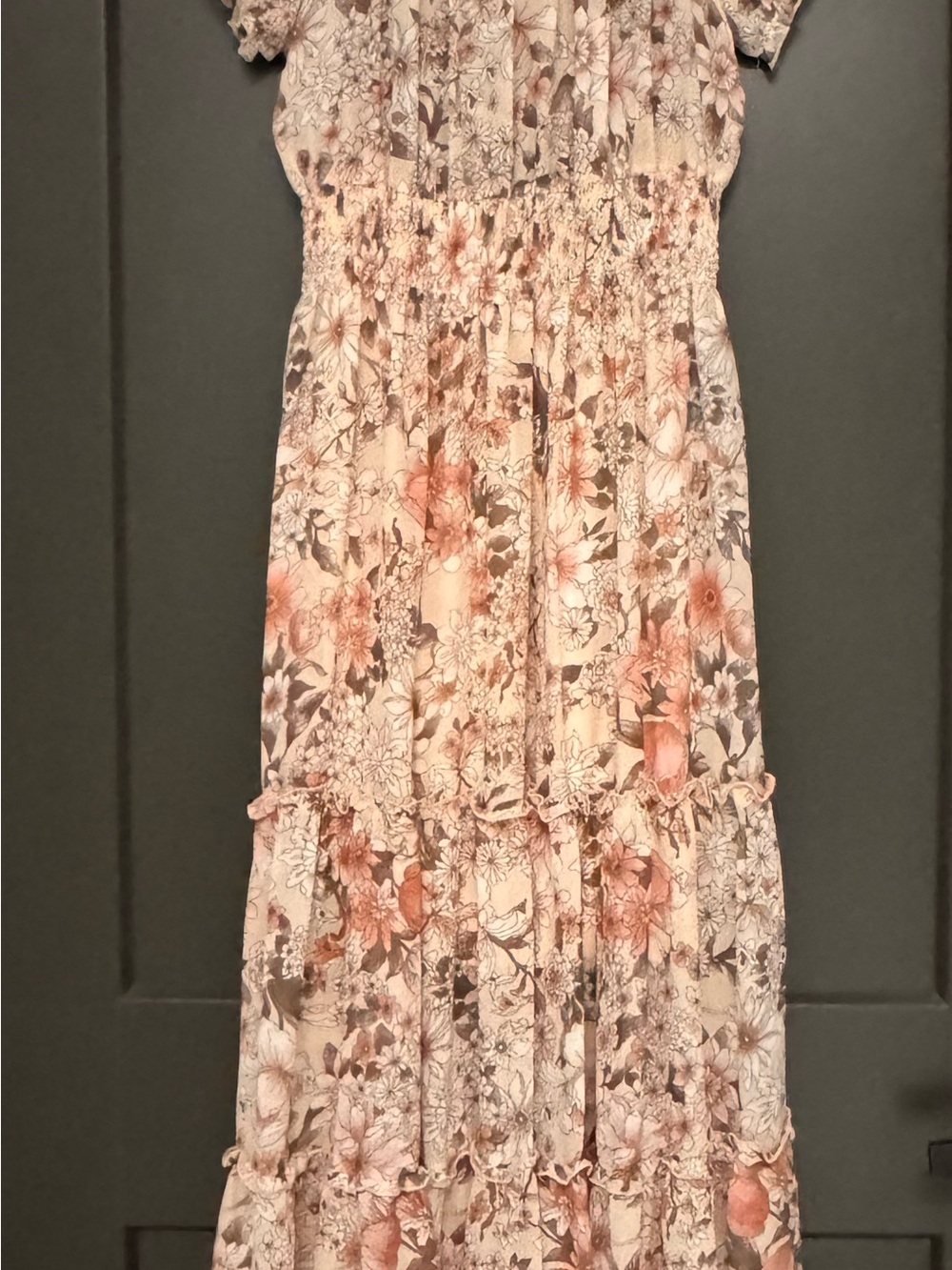 Girls' Pink Floral Tiered Smocked Maxi Dress